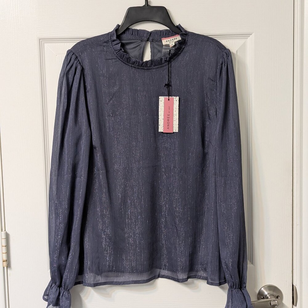 Women's Navy Shimmer Blouse - Medium
